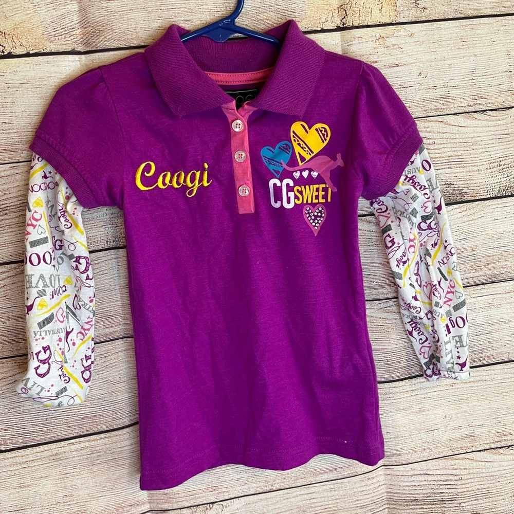 Long sleeve 3t Coogi shirt with logos on sleeve